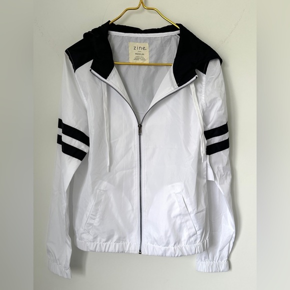 NWT Zine Zumiez White Black Semi Sheer Hooded Windbreaker Skater Jacket Medium - Picture 9 of 9